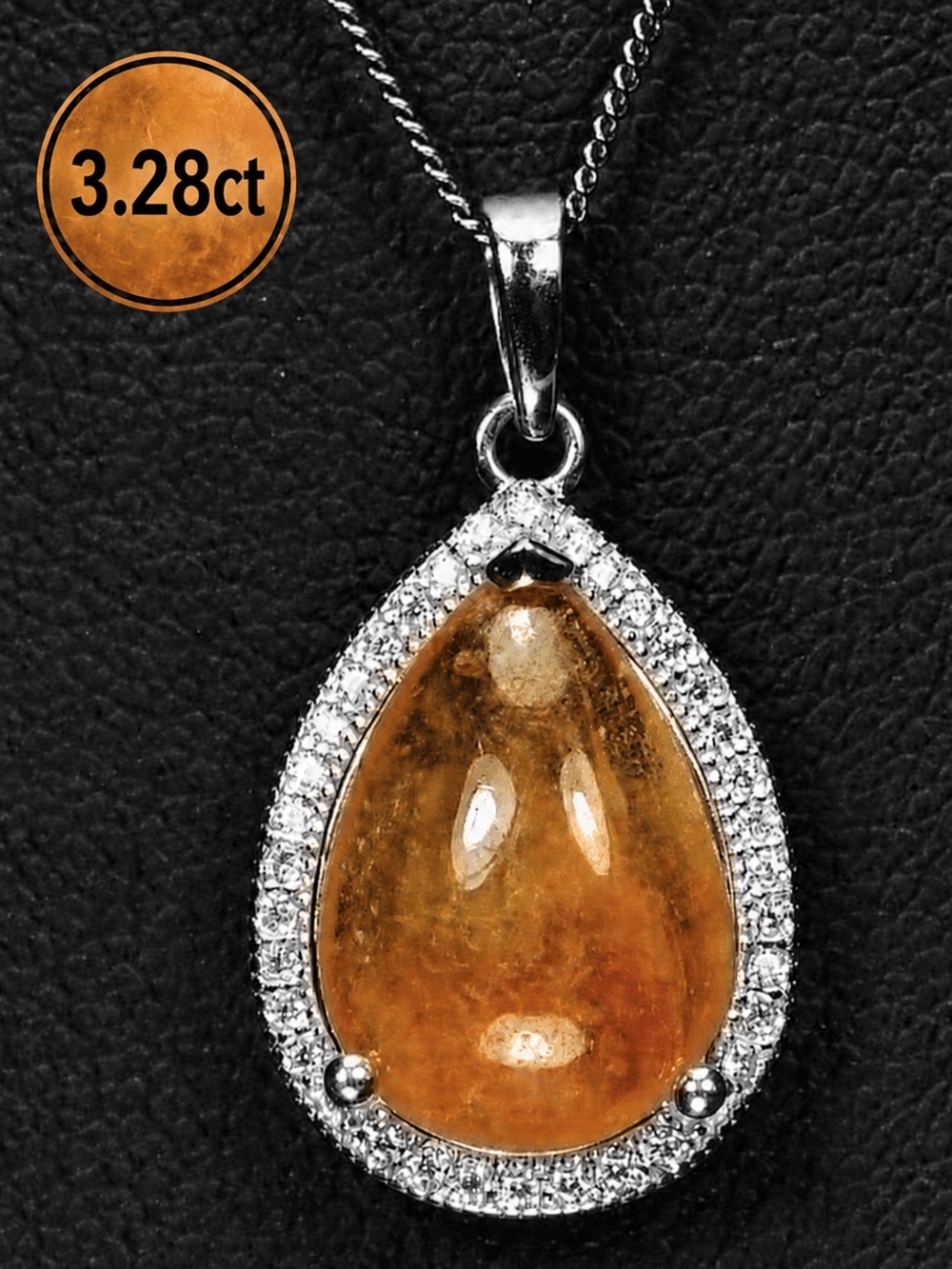 Brazil Sapphire Orange Cabochan pear & whote Topaz silver pendant necklace